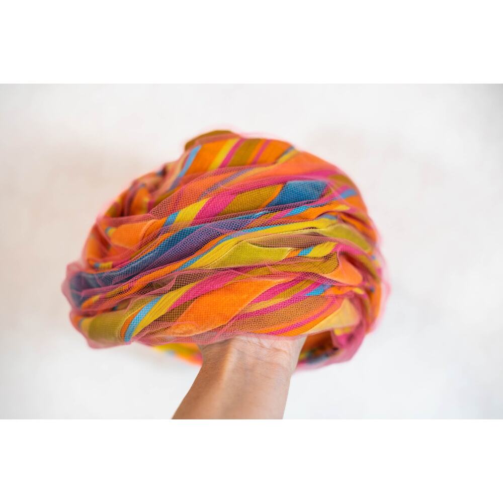 Vintage 60s Bright Colorful Christian Dior Hat, Turban Tulle Chapeaux Cloche - Picture 12 of 12